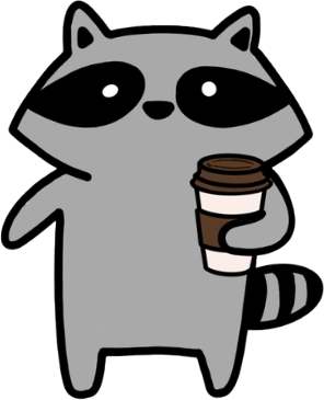 Mapache de Raccoon Wave con café