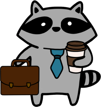 Mapache de Raccoon Wave con corbata y maletín
